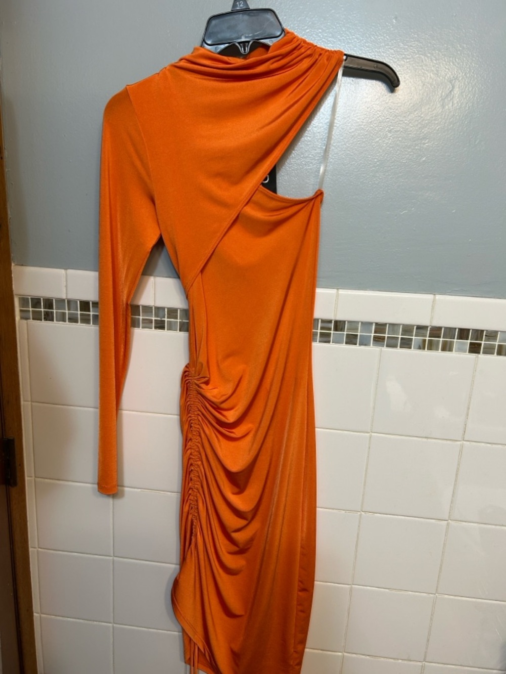 Asymmetric One-Shoulder Orange Ruched Dress